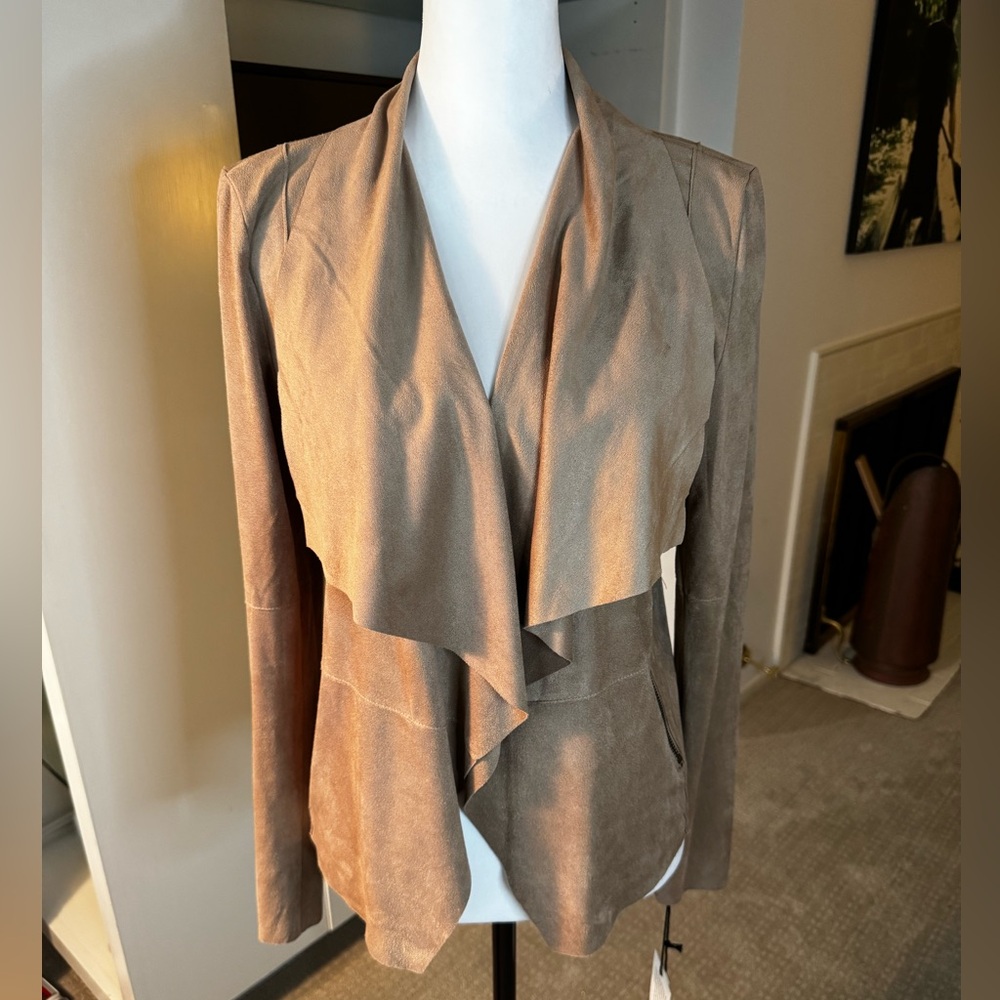 Bagatelle Collection Faux Suede Draped Open Front Jacket Medium